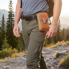 MOMISY Men's Nylon Utility Pouch, Multi-Compartment Travel Phone Bag with Buckle, 17 x 10.5 x 5 cm, Khaki