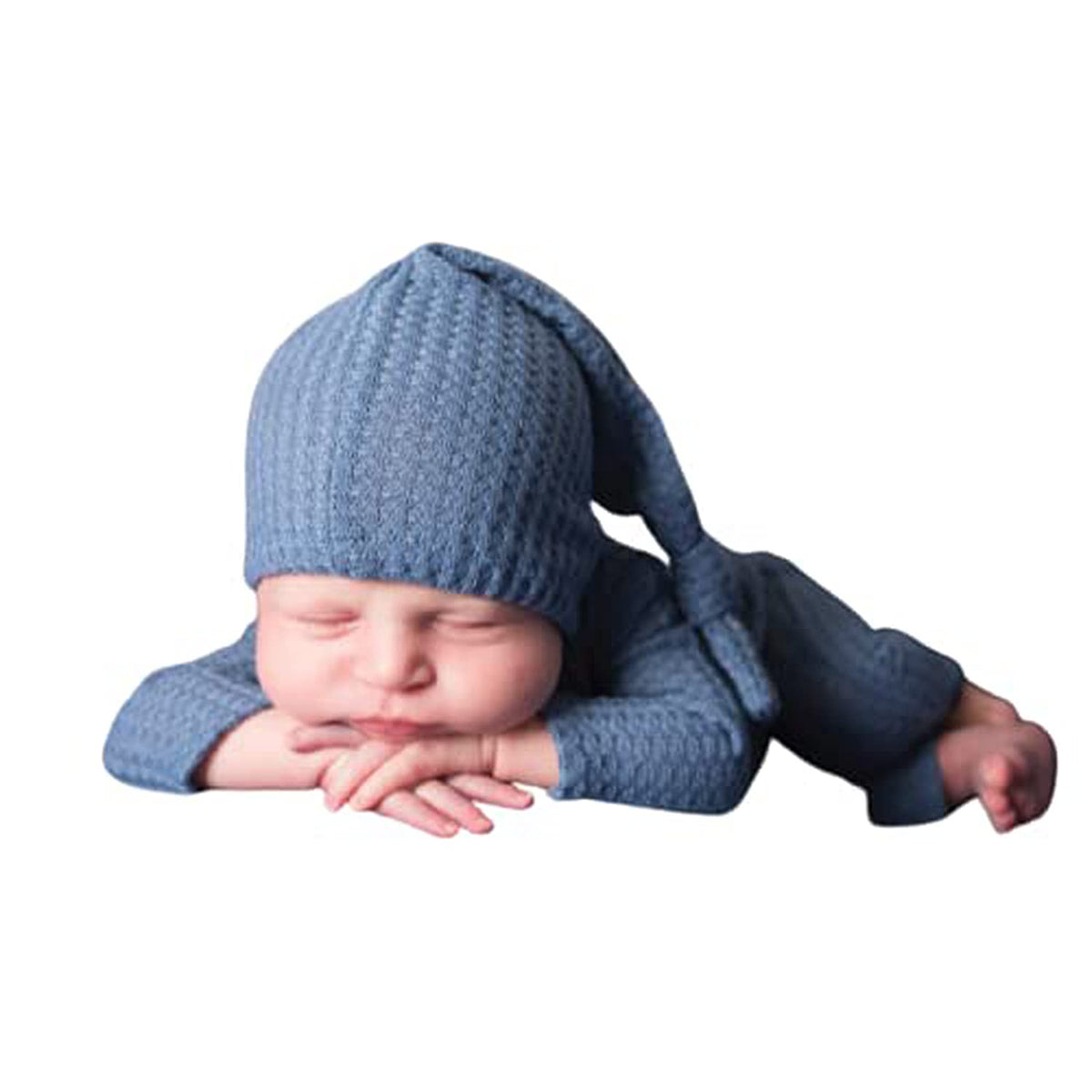 MOMISY Stretchable Bodysuit & Cap for Baby Boys Photography Photoshoot Props Costume-Blue