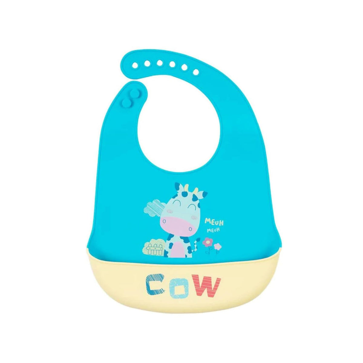 MOMISY Baby Bib For Newborn Waterproof Silicone Apron Wipeable Stain Resistant With pocket For 6 months and up (1, RamaCow)