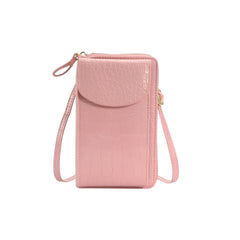 MOMISY Multi-Function Crossbody bags for Women Mobile Cell Phone Holder Card Pocket Bag Stylish PU Leather Sling Bags for Women Girls Purse Wallet Mini Shoulder Bags-Crocodile Pattern (Pink)