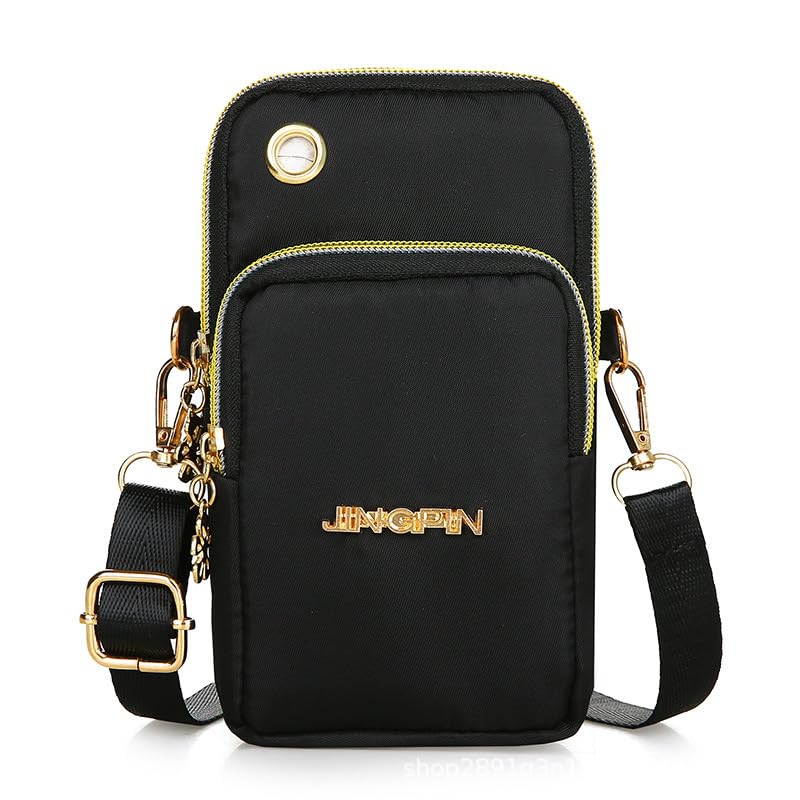MOMISY Small Cross Body Bag, Multifunction 3 Layer Mini Shoulder Bag Phone Purse Armband with Headphone Port for Teens Girls Ladies Women (Black)