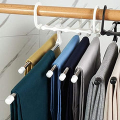 MOMISY 5 in 1 Stainless Steel Foldable Hangers for Clothes Pant Hanging Multi-Layer Multi Purpose Space Saving Magic for Wardrobe (Pack of 3)