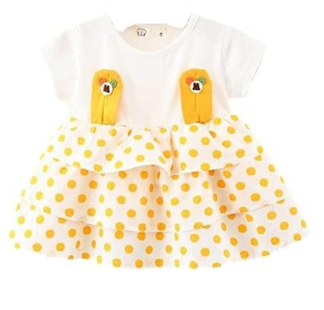 MOMISY Baby Girl Short Sleeves Infant Toddler Summer Frock Clothes Set- Yellow&White-L (1 Years to 2 Years)