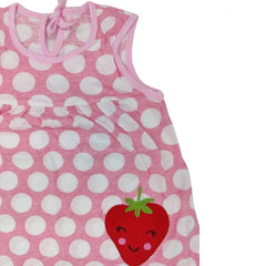 MOMISY Baby Girl Sleeveless Summer Frock A-Line Polka Dot with Strawberry Design-White and Pink,1 to 2 Years
