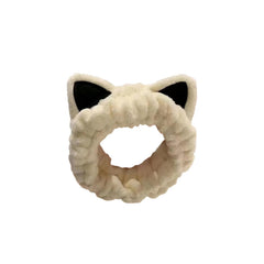 MOMISY Elastic Women's Lovely Hair Band Wash Face Spa Headband-Washable Facial Band Makeup Wrap Headbands Fits All Head Sizes-Cat Ear (OffWhite Black, Free)