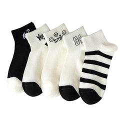 MOMISY Men's Premium Cotton Cushion Ankle length Socks, (Multicolor) Pack of 5 (Free Size) (BlackWhite)