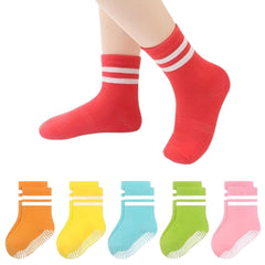 MOMISY Baby Girl Boys children Non Slip Socks Toddlers Infant Warm Cotton Stretch Anti skid Socks-6 Pairs (IN, Age, 12 Months, 3 Years, AS-2Stripe-Girls)