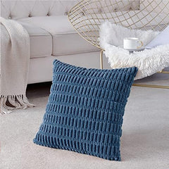 MOMISY Corduroy Cushion Throw Pillow Covers Pink 45 x 45cm, 18x18 inch (Blue, 2)