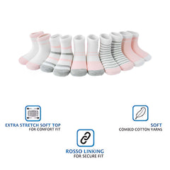 MOMISY 5 Pairs Girl Boys Tube Socks Toddlers Infant Solid Color Boat Spring and Autumn Socks Stretch Baby kids Sock (IN, Age, 0 Months, 12 Months, PinkGrey Stripe Polka)