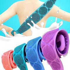 Momisy Silicone Body Back Scrubber, Double Side Bathing Brush for Skin Deep Cleaning Massage, Dead Skin Removal Exfoliating Belt for Shower, Lathers Well for Men & Women (Assorted colour)