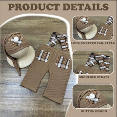 MOMISY Newborn Baby Photography Prop Outfits Solid Suspender with Cap Photo Shoot Costume for 0-6 Months (Brown, 0-6 Month)