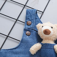 Momisy Baby Boys Baby Girls Denim Jeans Dungaree with Cute Bear-12 months to 18 months, Blue, Extra- Large