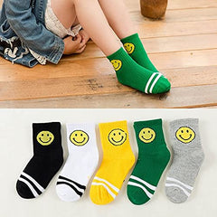 MOMISY 5 Pairs Bamboo Socks for children Toddlers Infant Baby Girl Boys (Smiley, 1 year to 3 year)