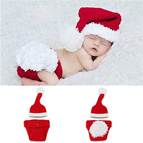 MOMISY Newborn Baby Photography Prop Croche Costume 2Pcs Handmade Knitted Hat Diaper Photographic Prop Outfit for Baby Bird-Red And White