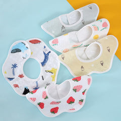MOMISY Muslin Pure Cotton Printed Baby Feeding Bibs, Set of 4, Assorted Colours