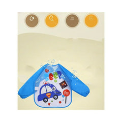 MOMISY Waterproof Art Smock Painting Apron Bib Full Sleeve Cartoon Animal for kids children Infants Toddler baby Boys Girls-Blue Car