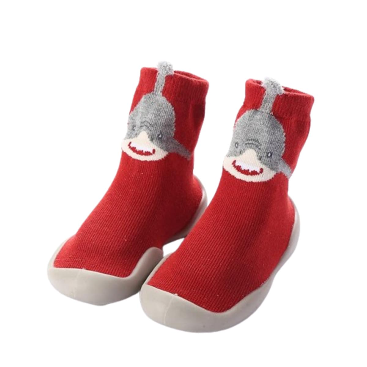MOMISY Baby Socks Animal Themed, Funny Cartoon Printed Cotton Socks with Shoes - Soft, Non-Slip, and Comfortable Size 12-18M(RedShark-22-23)