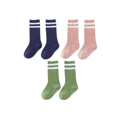 MOMISY 3 Pairs Combed Cotton Knee-High Socks, Striped (IN, Age, 0 Months, 12 Months, Striped)