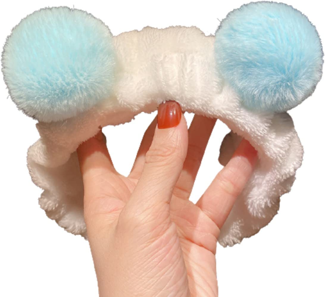 MOMISY Elastic Lovely Hair Band Wash Face Spa Headband-Washable Facial Band Makeup Wrap Headbands for Women (White Blue)