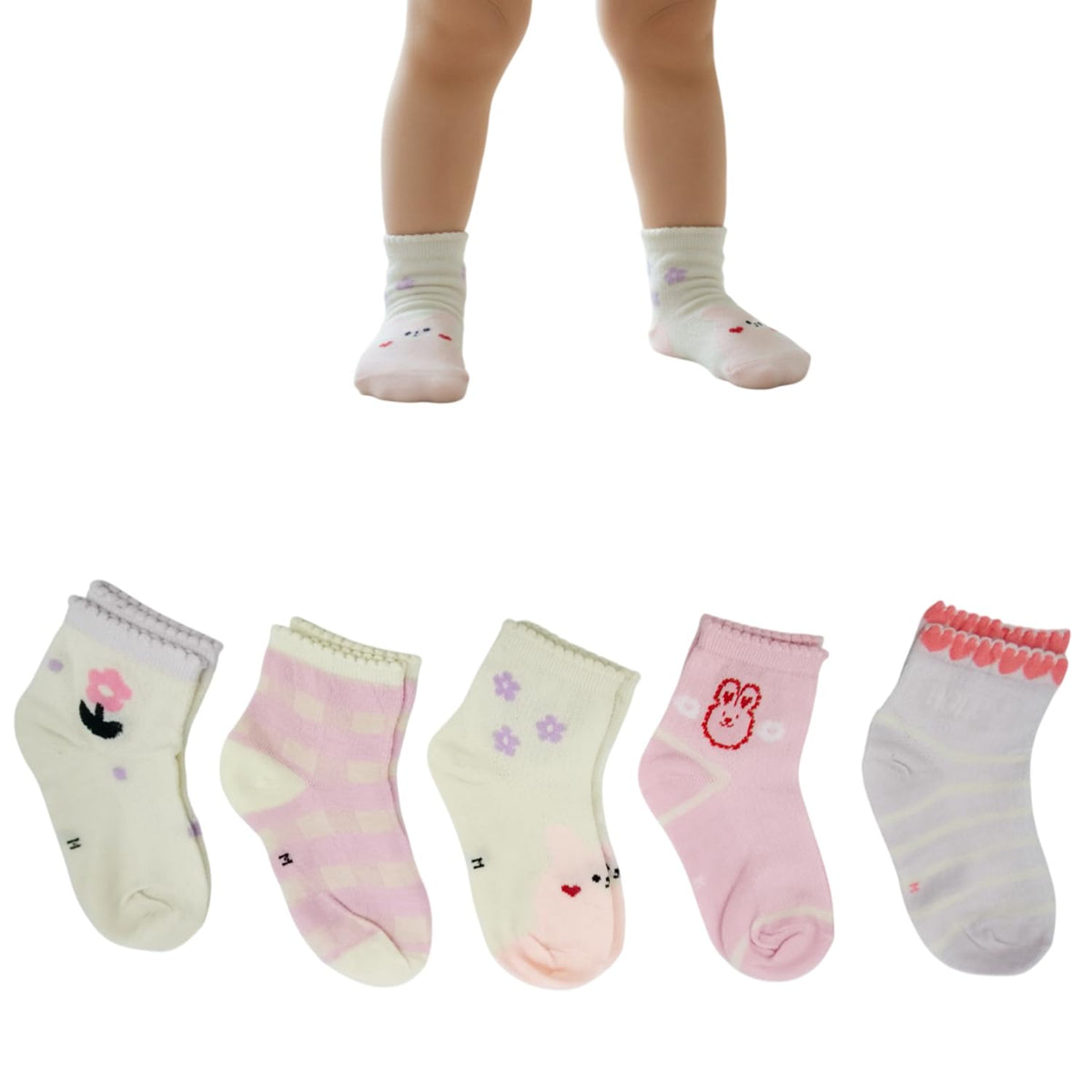 MOMISY 5 Pairs Baby Kids Girl Boys Tube Socks Toddlers Comfortable Ankel Length gifts (IN, Age, 3 Years, 5 Years, Flower Rabbit)