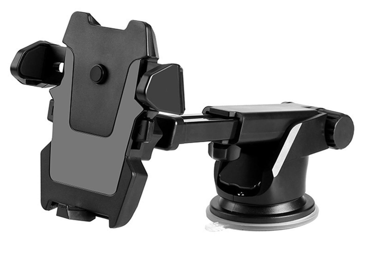 MOMISY Car Mount Adjustable Car Mobile Phone Holder Stand Universal Long Arm, for Dashboard & Windshield, 360° Rotational, Strong Suction Cup for Smartphones (Black)