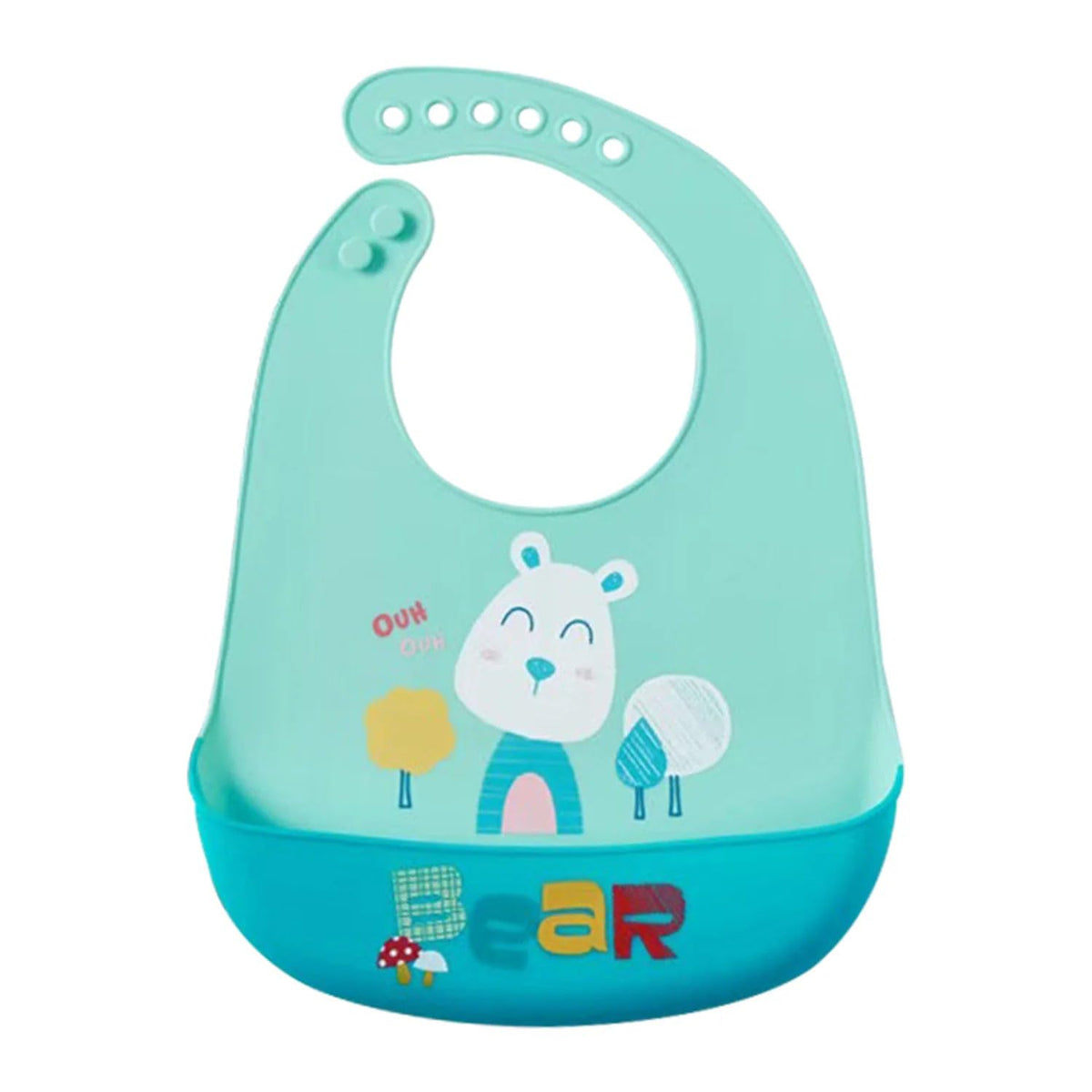 MOMISY Baby Bib For Newborn Waterproof Silicone Apron Wipeable Stain Resistant With pocket For 6 months and up (1, GreenBear)