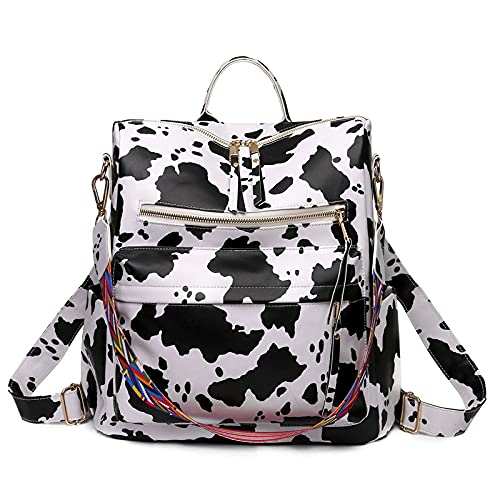 MOMISY Backpack Women Multipurpose handbag and Shoulder Bag PU Leather Travel Daypack Waterproof Ladies Girls- White Cow