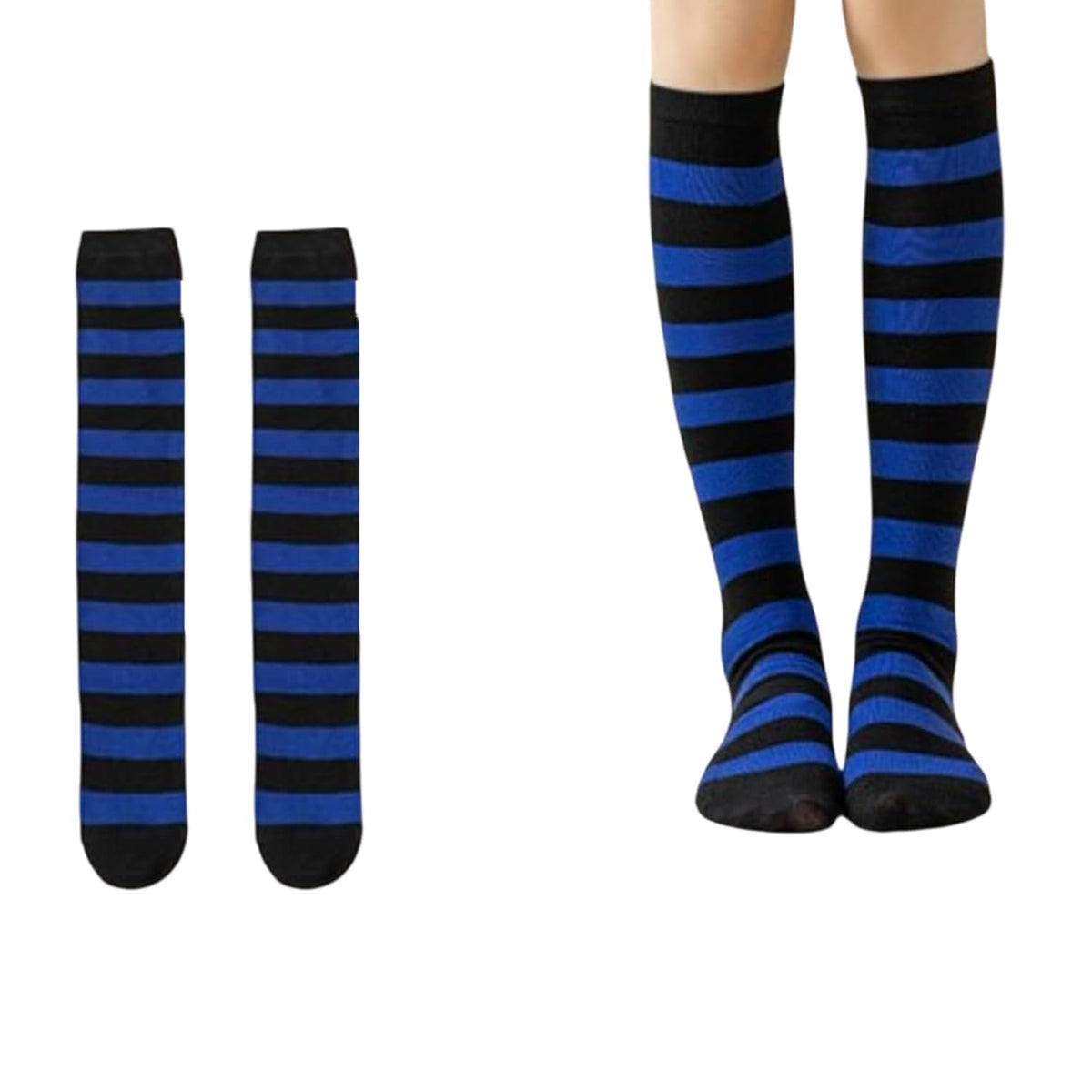 MOMISY Knee Socks for Womenand Girls Premium Cotton Blend, Breathable Long Knee High Stockings, Ultimate Comfort and Style, Ideal for Daily Use- Pack of 1 (Free Size) (Dark Blue Black)