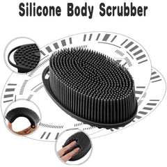 MOMISY 2-in-1 Silicone Body and Shampoo Brush, Exfoliating Bath Scrubber, Scalp Massager with Flat Head (Black)