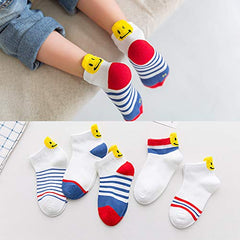 MOMISY 5 Pairs Tube Socks for children Toddlers Infant Baby Girl Boys (SmileyStriped, 6 Year to 8 Year)