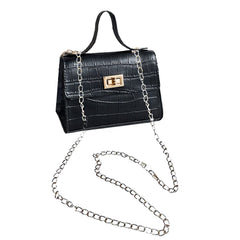 MOMISY Sling Bag with Long Chain Strap for Women Shoulder Crocodile Pattern Handbags (Black, 1)