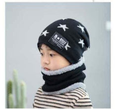 MOMISY Kids Winter Hat and Scarf Set, 2Pcs Warm Knit Beanie Cap and Scarf for 5-10 Years Old Boys and Girls (Black S)