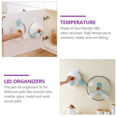 MOMISY Plastic Self Adhesive Pot Lid Holder No-Punch Wall-Mounted Rotatable Rack Pan Cover Organizer Storage Kitchen Household Set Tools (White Hook)