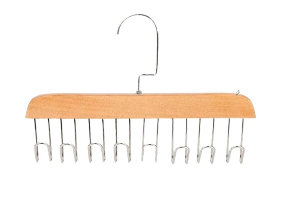 MOMISY Tie Belt Clothes Wooden Hanger Storage Wood Wardrobe Organizers for Men Women Scarf Bag (8 Hooks Natural)