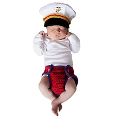 MOMISY Newborn Photography Props, Baby Girl Boy Photo Props, Infant Hand Crocheted Marine Diaper and Hat, White Red