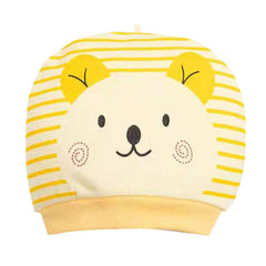 MOMISY Small Cartoon Design Baby Cotton Cap for Newborn Baby Boys and Girls of Age 0 to 6 Months (CtYlo-MkPnk-PndaLtYlo)-Pack of 3