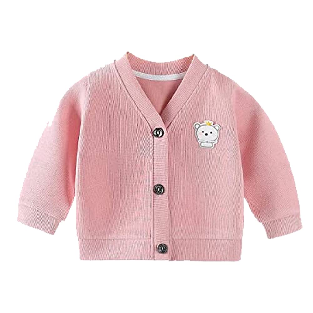 MOMISY Baby Boy & Girls Cotton Blend Sweater Jacket Front Open V Neck Cardigan- 1 to 2 Years-Pink