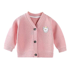 Momisy Baby Boy & Girls Cotton Blend Sweater Jacket Front Open V-Neck Cardigan 2 To 3 Years, Pink, Large