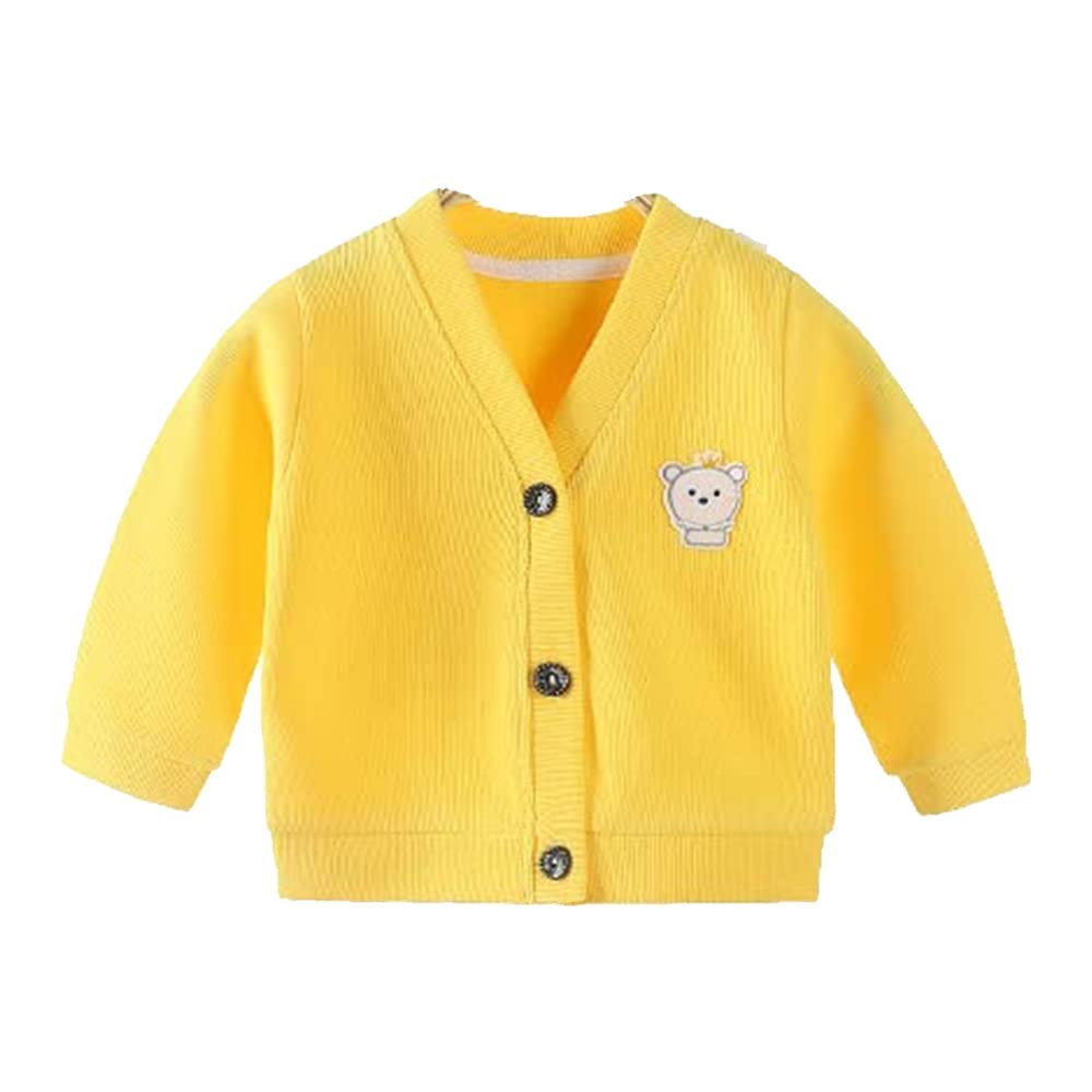 MOMISY Baby Boy & Girls Sweater Jacket Front Open V Neck Cardigan- 1 to 2 Years-Yellow, Cotton Blend