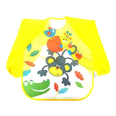 MOMISY Waterproof Art Smock Painting Apron Bib Full Sleeve Cartoon Animal for kids children Infants Toddler baby Boys Girls-Yellow Monkey