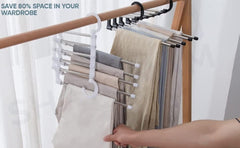 MOMISY 5 in 1 Stainless Steel Foldable Hangers for Clothes Pant Hanging Multi-Layer Multi Purpose Space Saving Magic for Wardrobe (Pack of 1)
