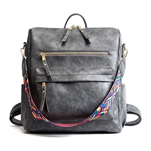 MOMISY Backpack Purse Women Vintage Multipurpose Rucksack Design handbag and Shoulder Bag PU Leather Travel Daypack Bag Waterproof Ladies Girls College School Bag-Grey