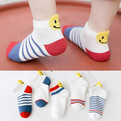 MOMISY 5 Pairs Tube Socks for children Toddlers Infant Baby Girl Boys (SmileyStriped, 6 Year to 8 Year)