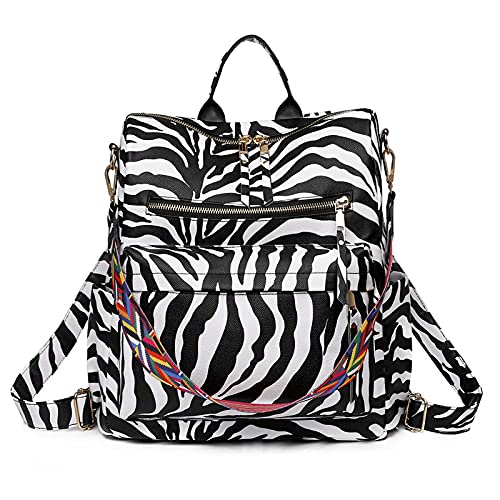 MOMISY Backpack Purse Women Vintage Multipurpose Rucksack Design handbag and Shoulder Bag PU Leather Travel Daypack Waterproof Ladies Girls College School- White Zebra