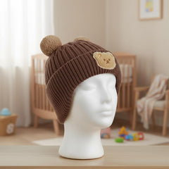 MOMISY Baby Beanie Winter Hat, Rainbow Warm Toddlers Beanies for Kids Boys & Girls Woolen Knitted Cap (6 Months - 2 Years) (Bear Brown)