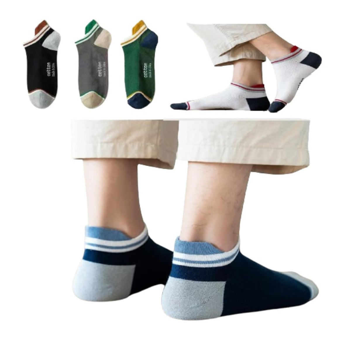 MOMISY Men's Premium Cotton Cushion Ankle length Socks, (Multicolor) Pack of 5 (Free Size) (Boat 2 Color)