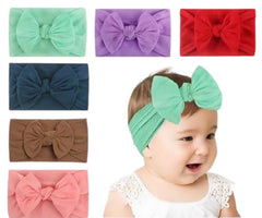 MOMISY Baby Girls Nylon Headbands with Bows, Soft Stretchy, Set of 6, Multicolour
