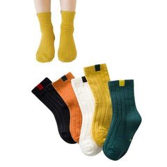 MOMISY 5 Pairs Baby Girl Boys Tube Socks Toddlers Infant Solid Color Boat Spring and Autumn Socks Cotton Stretch Crew Baby Socks - Multicolor, Large 6 to 8 Years