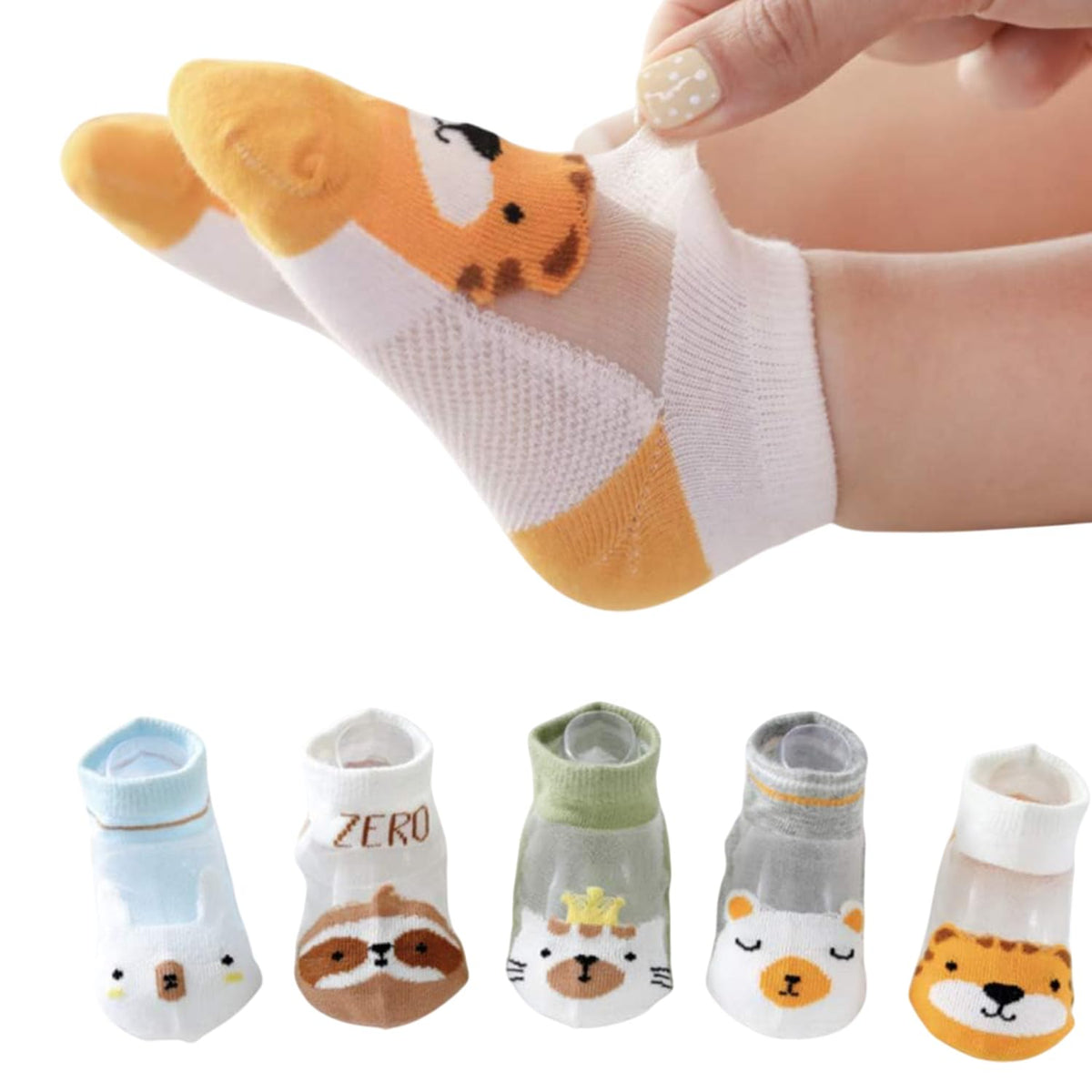 MOMISY Kids Ankle Socks, 5 Pairs, Tube Style, for Toddlers and Infants (IN, Age, 12 Months, 24 Months, AnimalZero)