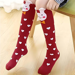 MOMISY 1 Pair of Baby Spring Winter And Autumn Combed Cotton Long Tube Knee-High Socks Suitable Age of 3 to 12 Years (IN, Age, 3 Years, 12 Years, BunnyHeart)